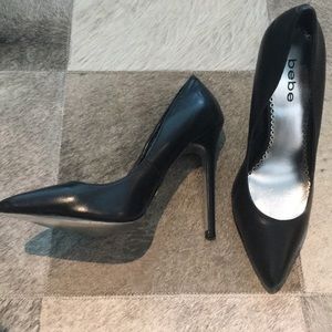 Bebe black leather stiletto pumps size 8